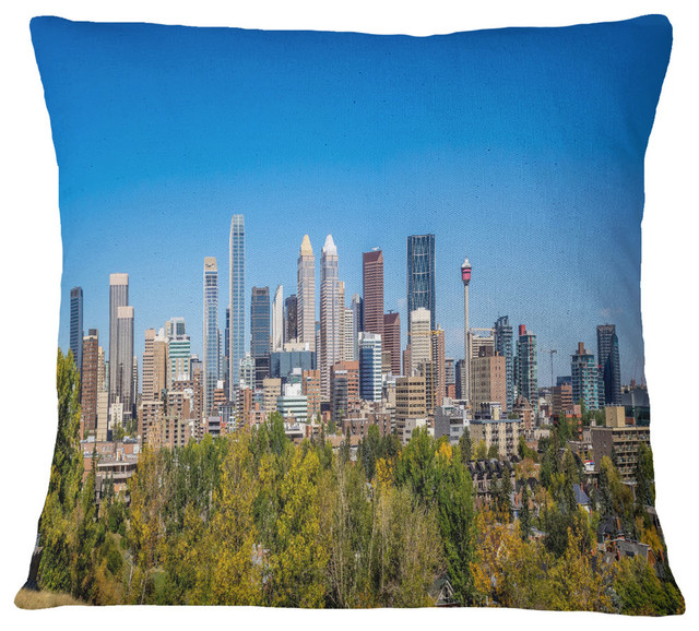 Calgary Skyline with Blue Sky Cityscape Throw Pillow, 16"x16