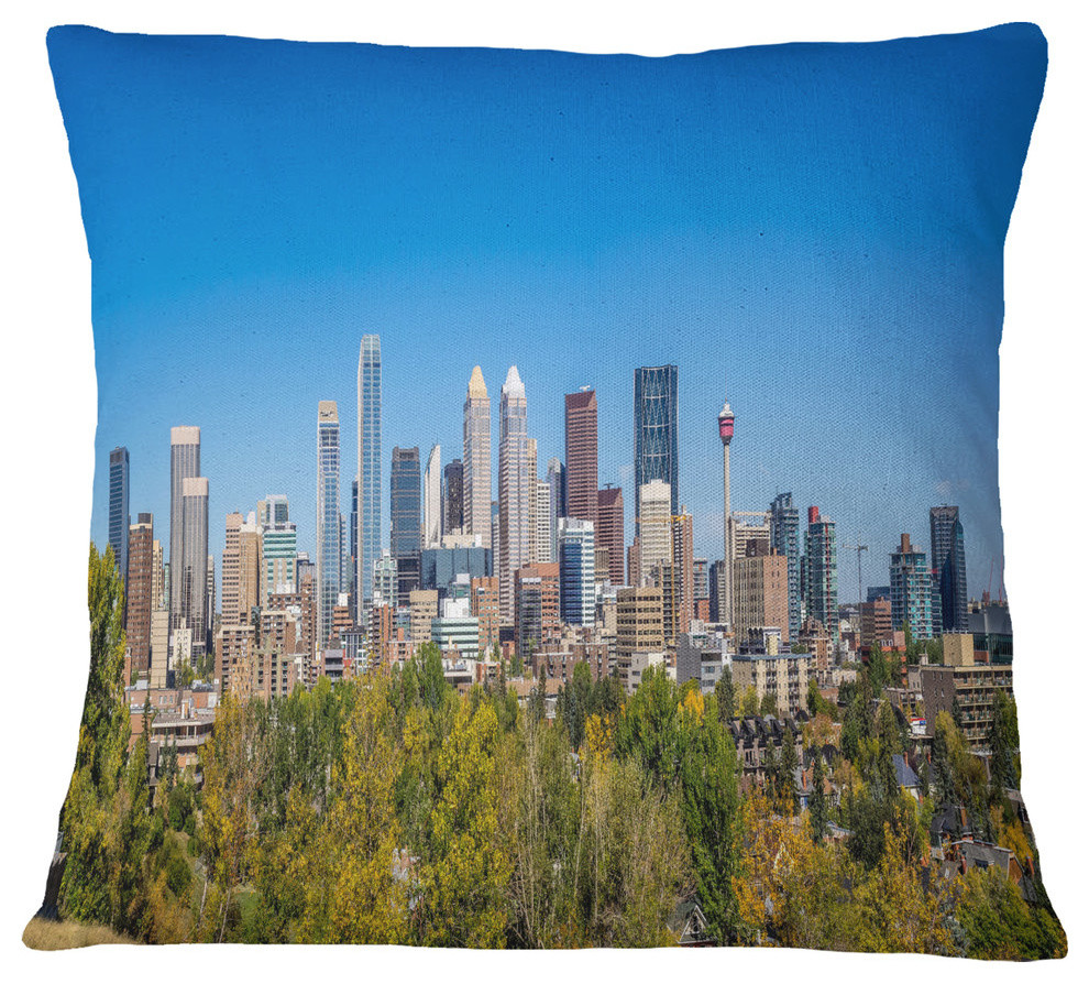 Calgary Skyline with Blue Sky Cityscape Throw Pillow, 16"x16