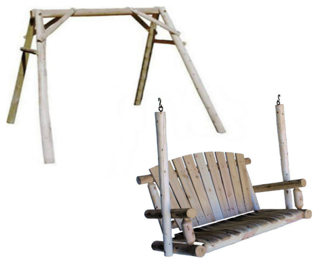 Mills AFrame Porch Swing, 4' and 4' Cedar Log Porch Swing, Natural