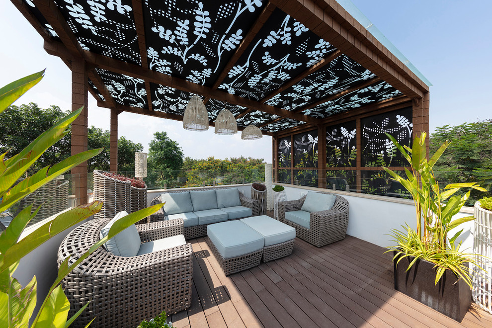 Photo of an Indian Rooftop terrace & balcony in Bengaluru With a Pergola.