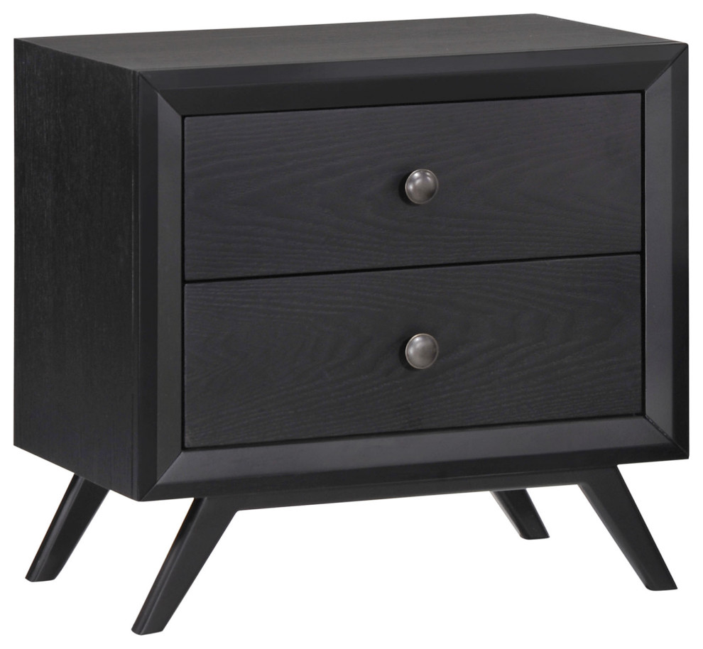 Tracy Upholstered Fabric Wood Nightstand, Black