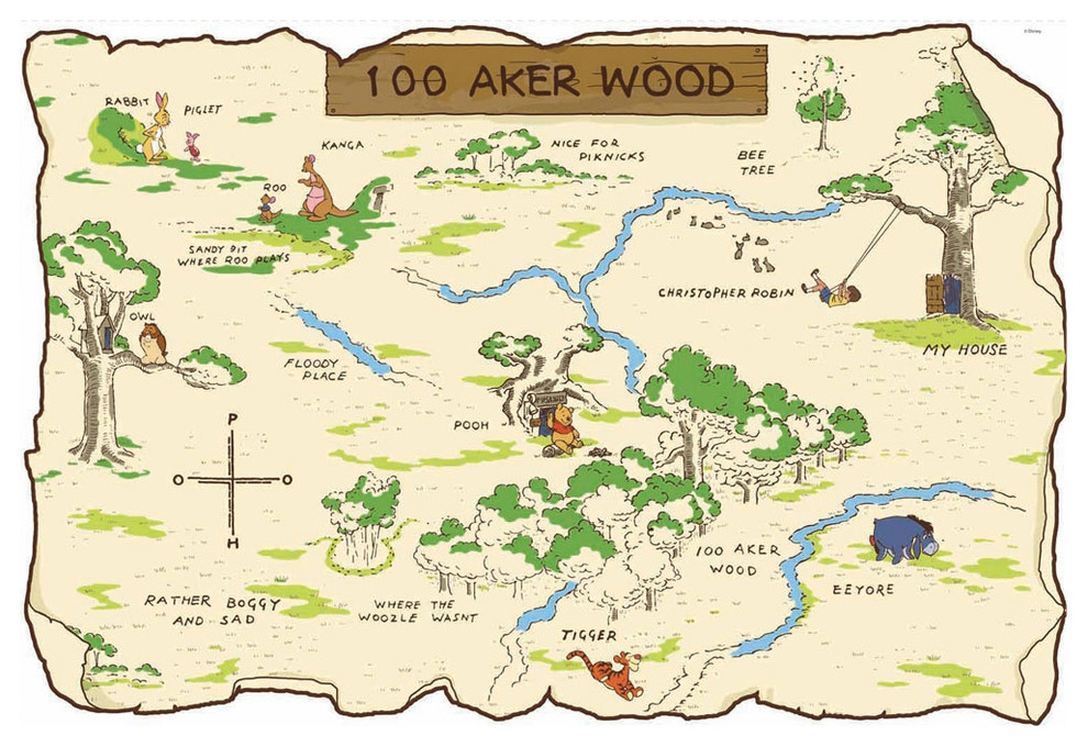 Disney Winnie Pooh Friends 100 Aker Wood Map Wall Accent