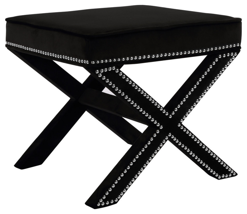 Nixon Black Velvet Ottoman/Bench - Contemporary - Footstools And Ottomans -  by Meridian Furniture | Houzz