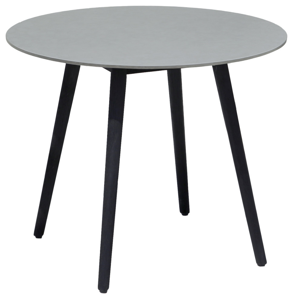 Sydney Outdoor Patio Round 36" Dining Table, Black and Grey Stone