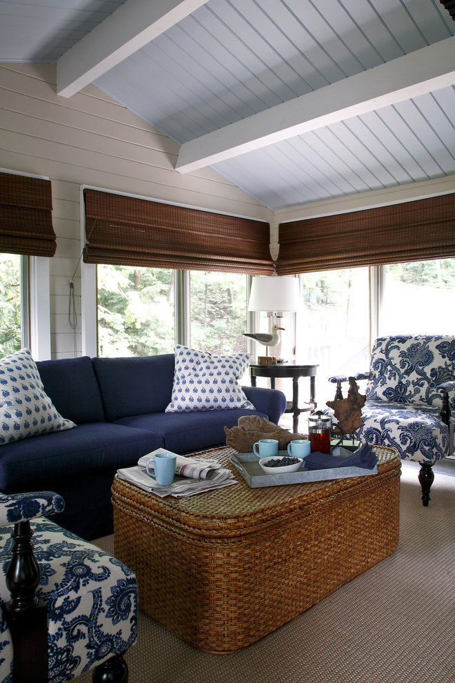 Design ideas for a beach style verandah in Other with a roof extension.