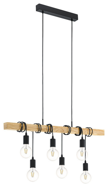 Townshend Wood and Black 6-Light Bar Pendant Light