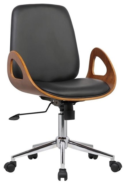 Wallace Mid Century Office Chair Chrome Finish Black Faux Leather Walnut Back Contemporary Office Chairs By Luxx Kitchen And Bath