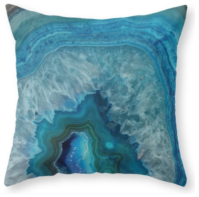 Society6 Blue Faux Druse Cr Throw Pillow Contemporary