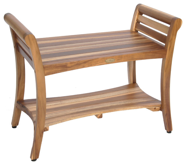 Ecodecors Earthyteak Symmetry 29 Teak Shower Bench With Shelf And