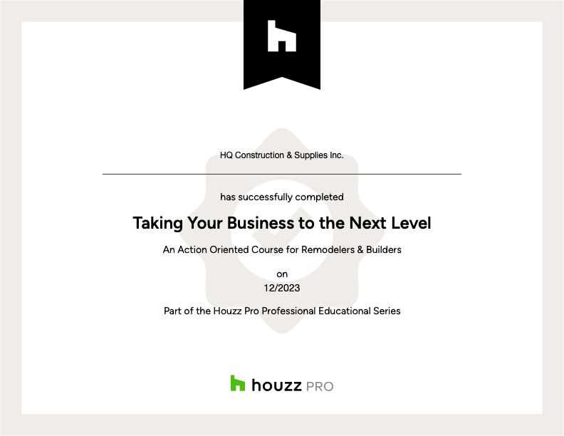 Houzz Home Remodeling Certificate
