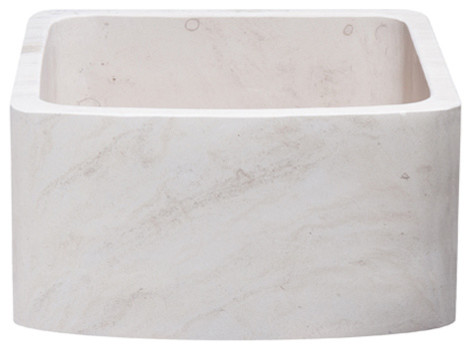 17" Farmhouse Kitchen Sinks, Curved Front, Reversible, Crema Lyon Limestone, Bei