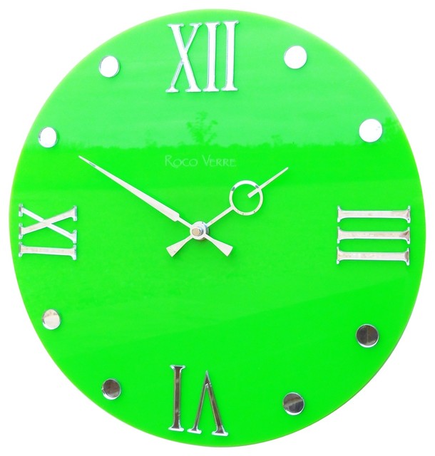Roco Verre Round Retro Roman Gloss Wall Clock Eclectic Roco Verre Round Retro Roman Gloss Wall