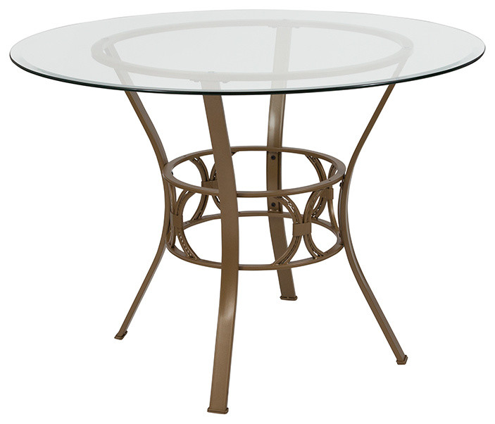 Carlisle 42'' Round Glass Dining Table With Matte Gold Metal Frame