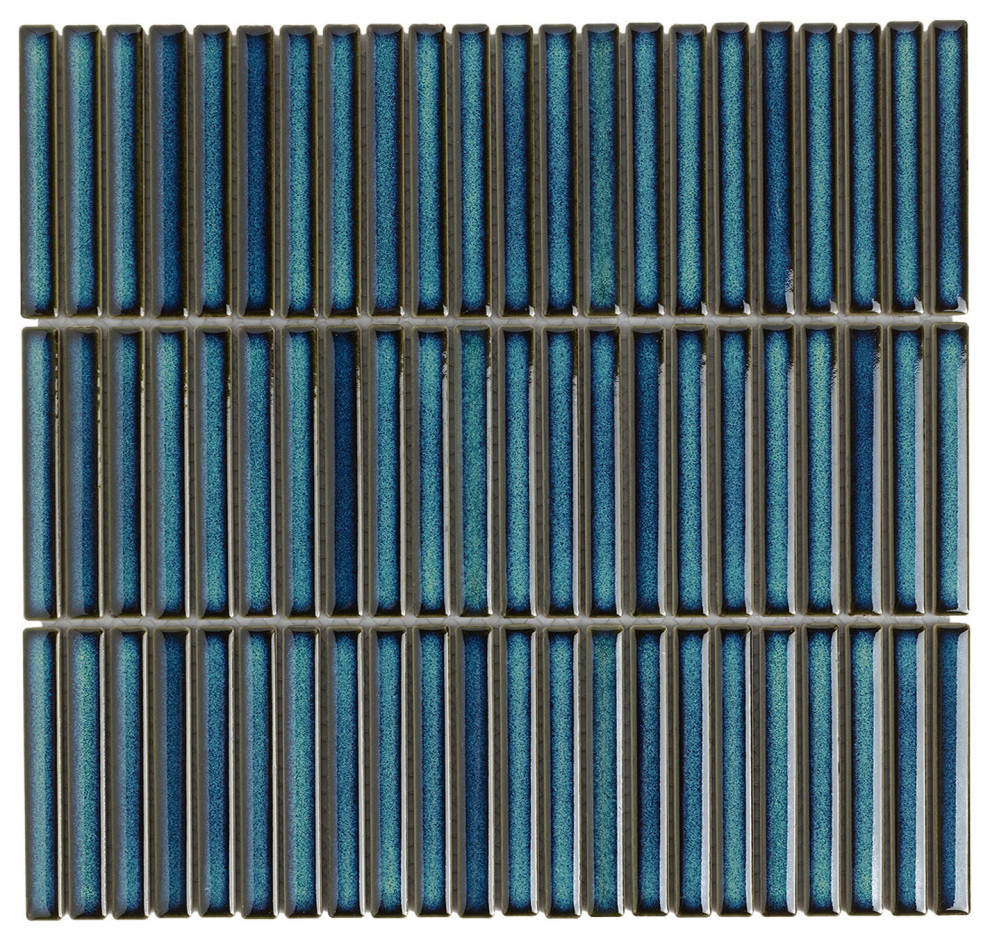 Glazed Porcelain Mosaic Sevilla 3.5"x0.5" Kit Kat Glossy Ocean Blue, 10
