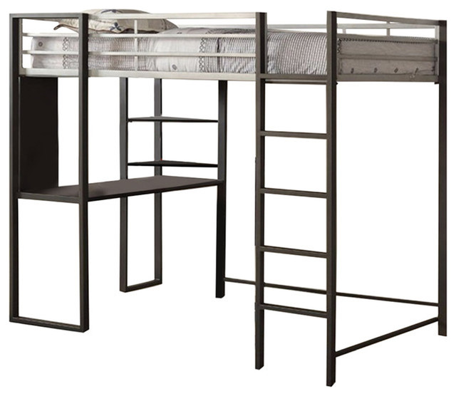 Full Size Metal Bunk Bed With, Novogratz Maxwell Metal Full Loft Bed With Desk Shelves White
