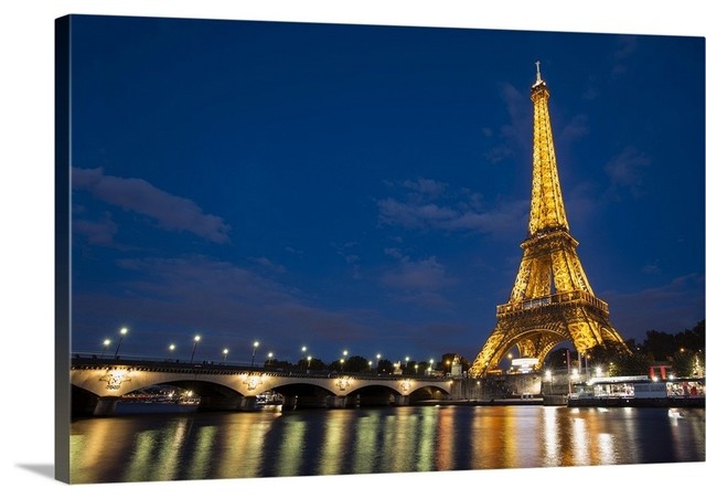 Poster Panorama Paris France Eiffel Tower at Night Fine Art Print Photo