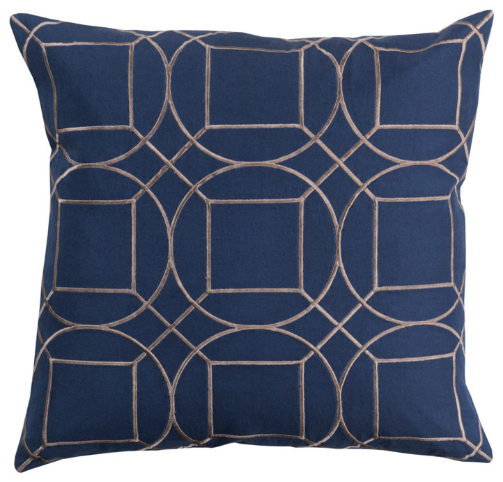 Goldie Hollywood Regency Linen Down Navy Pillow, 18x18