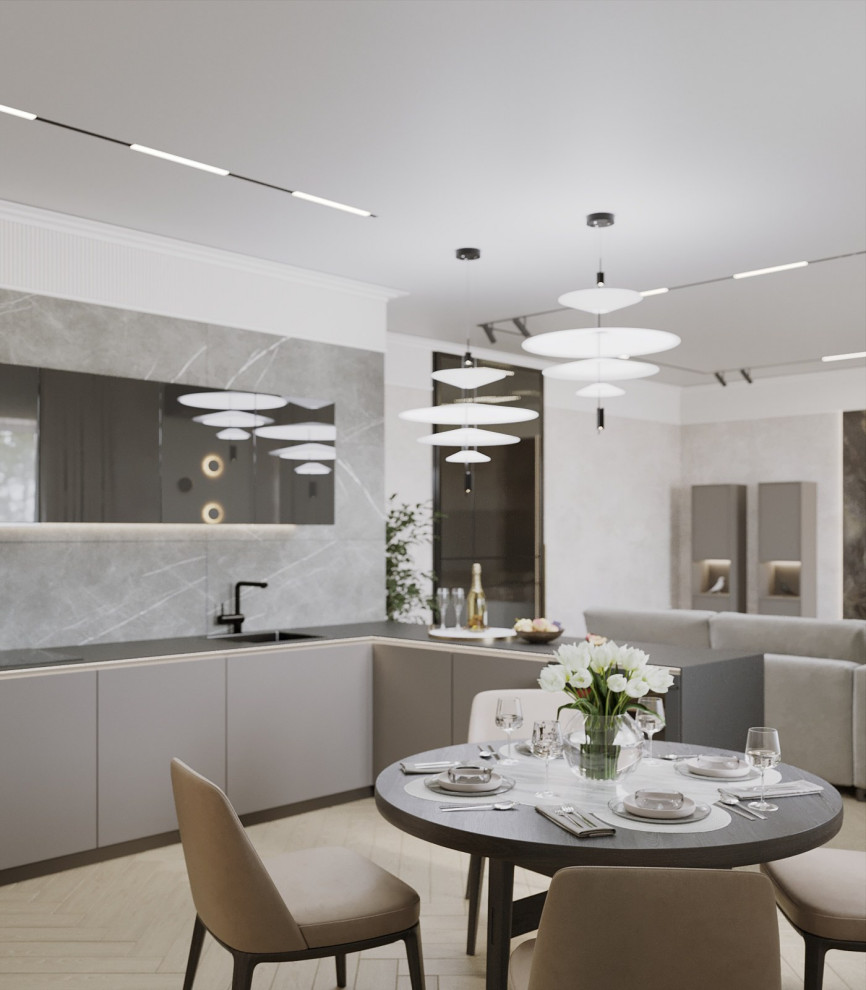 Кухня-гостиная в оттенках серого