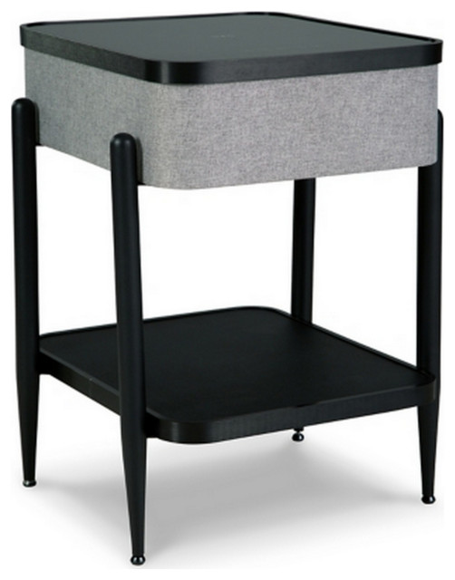 19 Inch Speaker Accent Table Wireless Charger Bluetooth Black Gray Saltoro Side Tables And