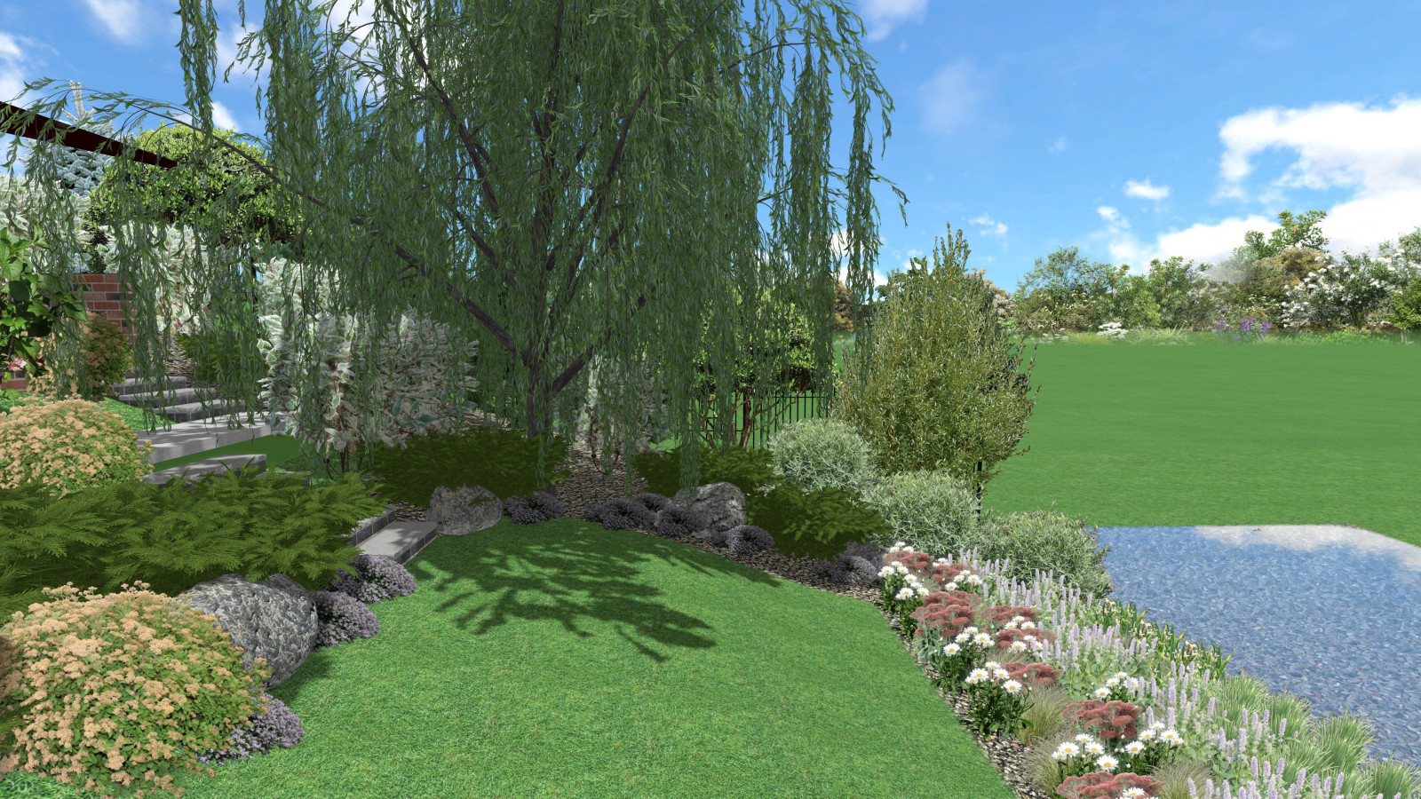 "Восход на пруду" (сад на склоне)