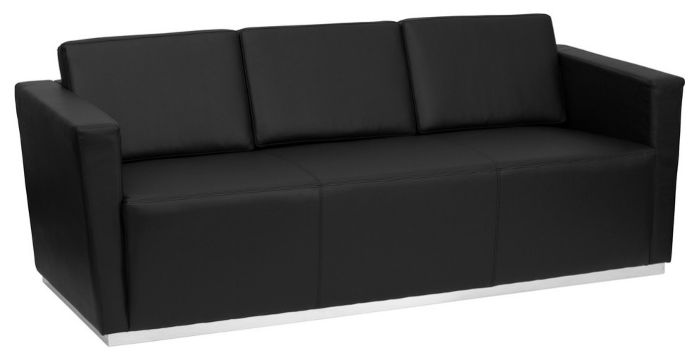 Hercules Trinity Series Black Leather Sofa with Stainless Steel Base