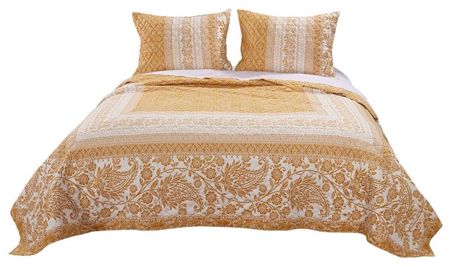 Oversize Layan Lightweight 3PC Atlantis Sun Shine Colors Printed Bed Quilt Set 