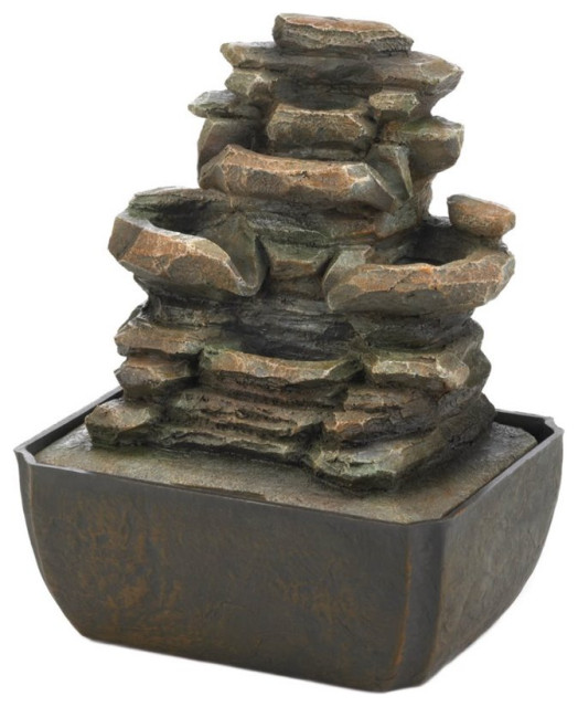 Zingz & Thingz Plastic Tiered Rock Formation Tabletop Fountain in Brown