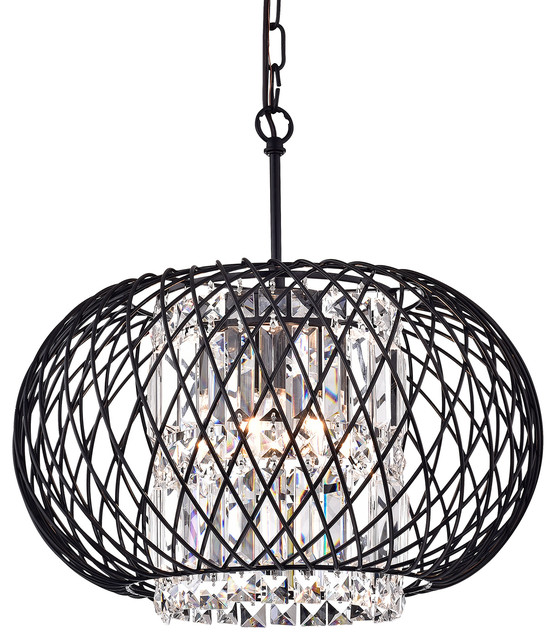3 Light Antique Black Round Drum Crystal Pendant Chandelier 3 Light Antique Black Round Drum Crystal Pendant Chandelier