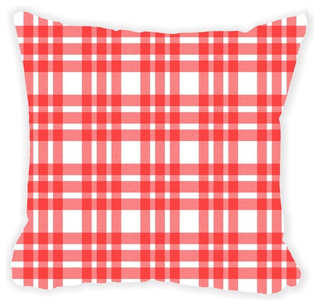 Red Plaid On White Design Microfiber Throw Pillow Contemporary Red Plaid On White Design Microfiber Throw Pillow No Fill