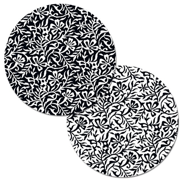 Reversible Round Plastic Placemats Woodblock Set of 4 Contemporary