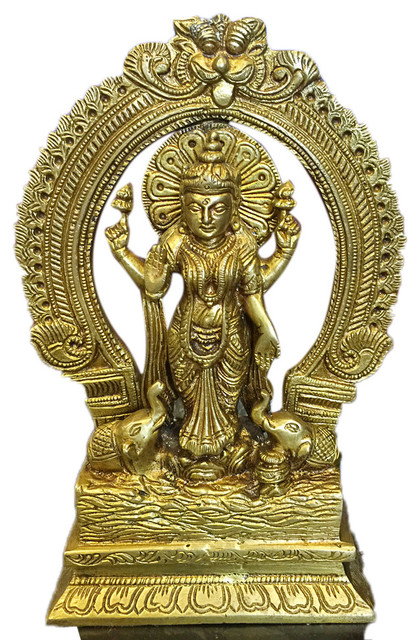 Lakshmi With Elephants Brass Sculpture Indian Figurines Yoga Gift