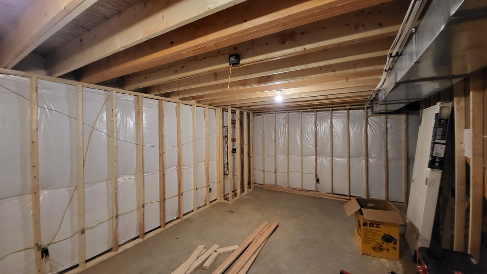 frame hang a finish and flooring basement