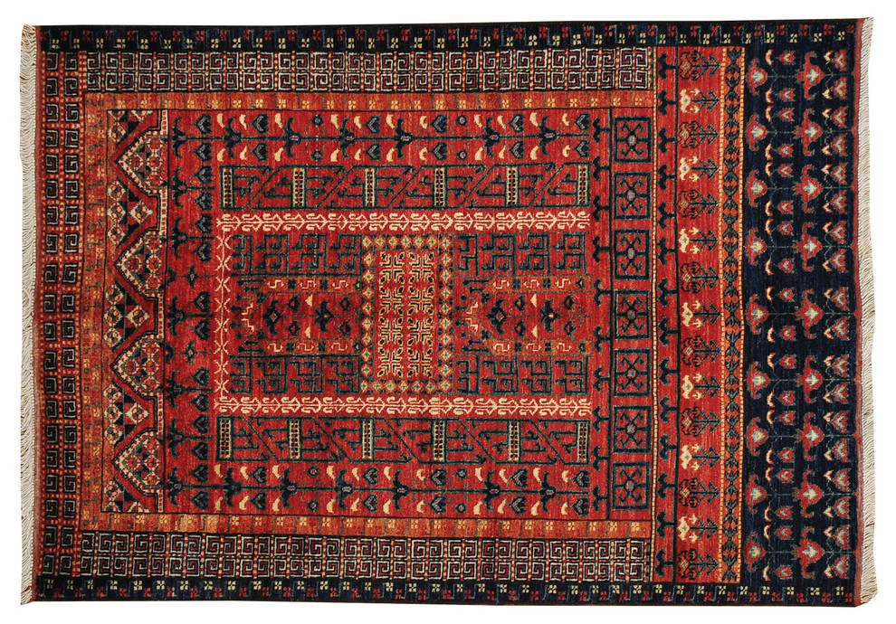 4'x6' Handmade 100% Wool Afghan Ersari Oriental Rug Engsi Design Sh19617