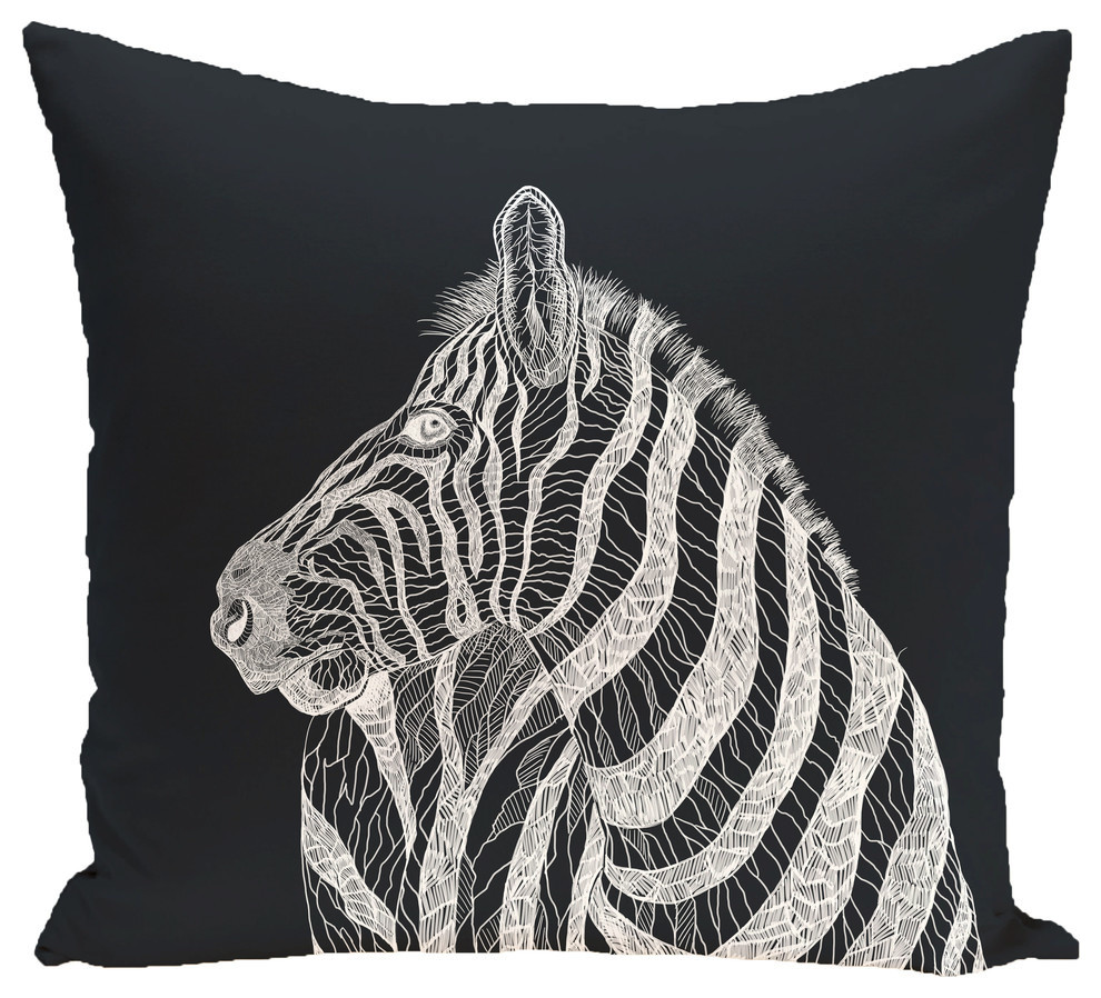 La Cebra Animal Print Pillow, Black, 20"x20"