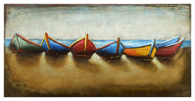 Boats Mixed Media Iron Hand Painted Dimensional Wall Decor Boats Mixed Media Iron Hand Painted Dimensional Wall Decor