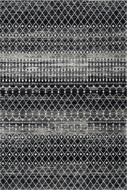 Moroccan Blythe Contemporary Area Rug, Black, 6'7"x9'