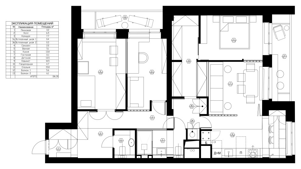 Проект квартир "СКАНДИ"  106 м2