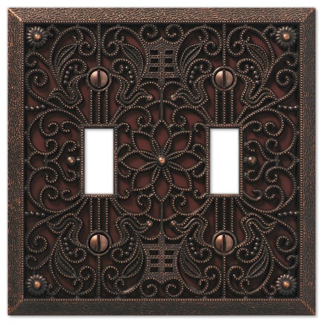 Filigree Aged Bronze Cast, 2 Toggle Wallplate