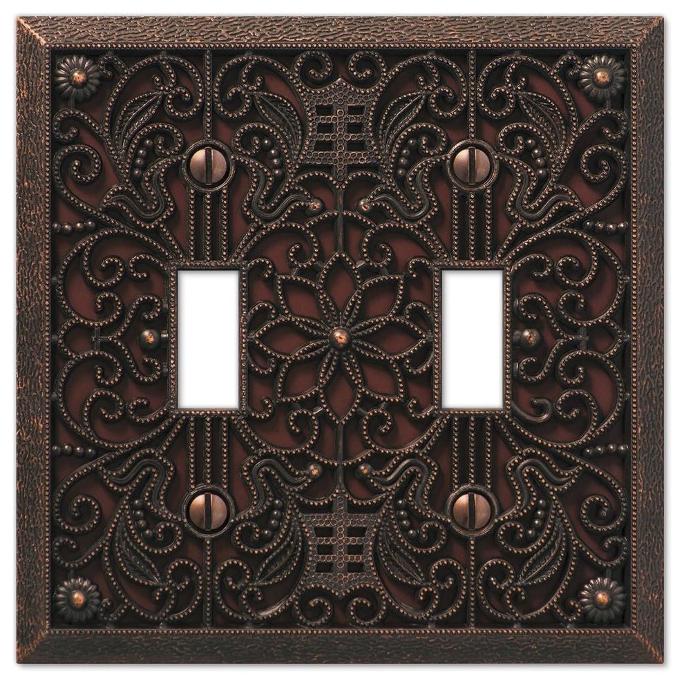 Filigree Aged Bronze Cast, 2 Toggle Wallplate