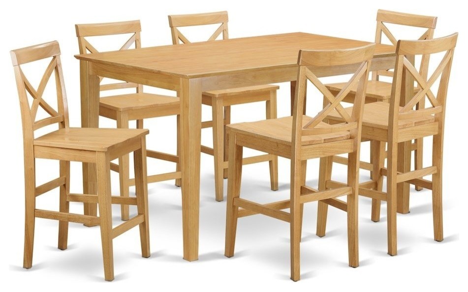 7Piece Counter Height Table And Chair Set, High Top Table And 6