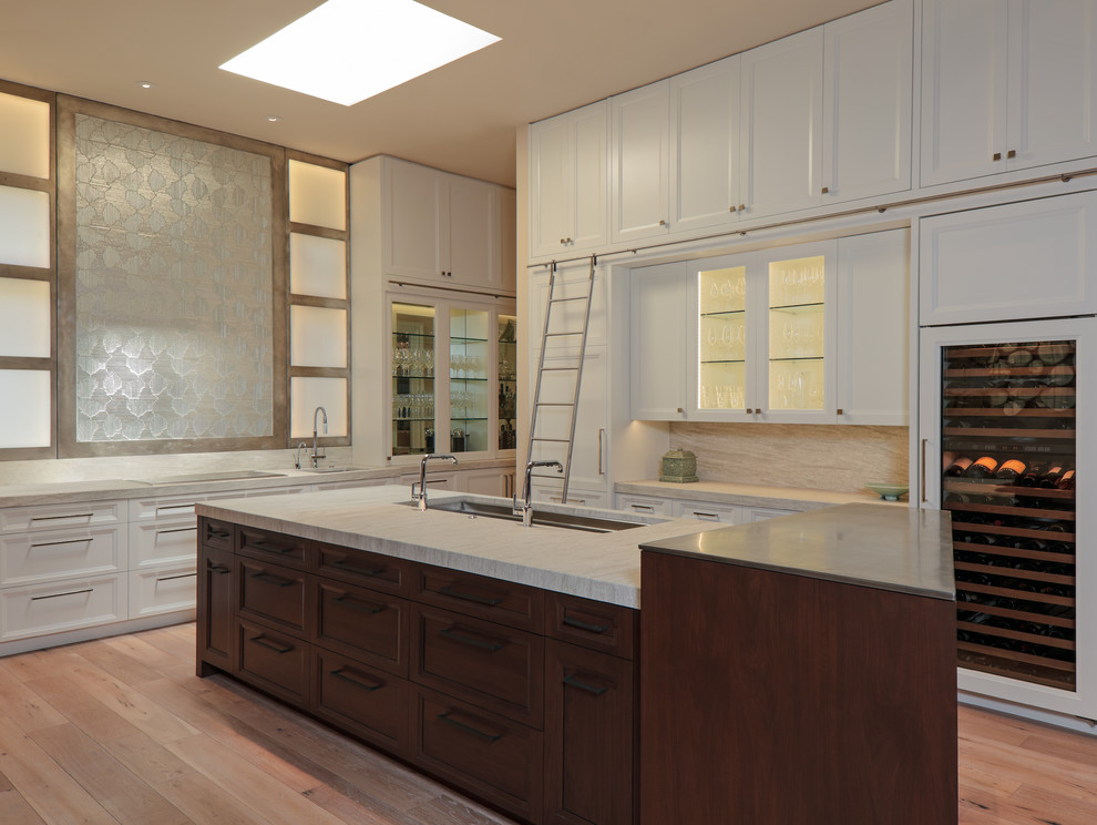 Example of a transitional kitchen design in Tampa with a farmhouse sink