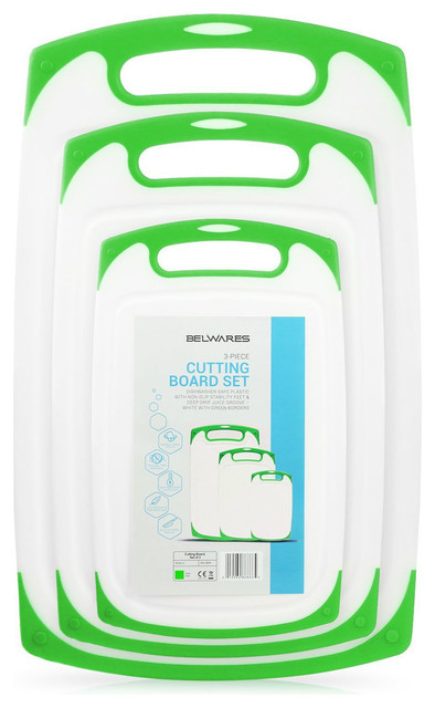 Large, Green Chopping Board Plastic Non-Slip Feet Cutting Board Dishwasher Safe Antibacterial 