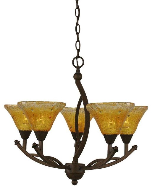 Bow Five Light Bronze Chandelier Bronze Gold Champagne Crystal Glass