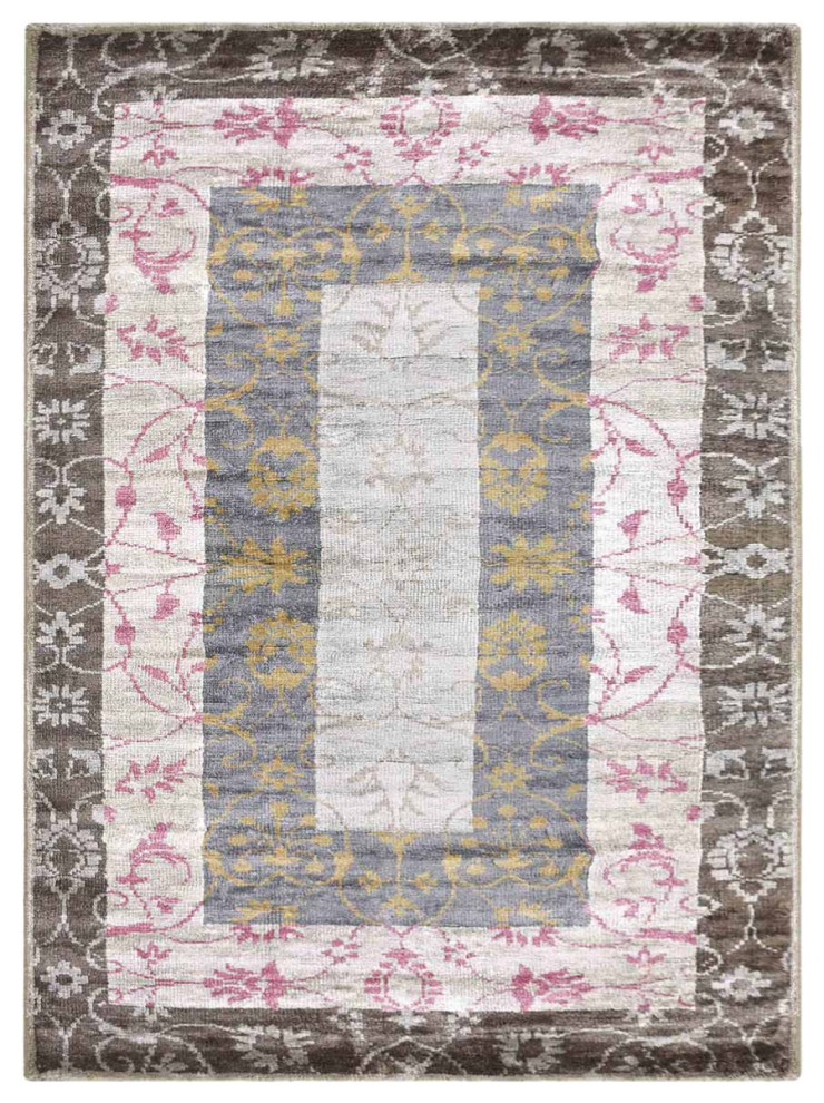 Hand Knotted Viscose Area Rug Oriental Multicolor, [Rectangle] 5'x8