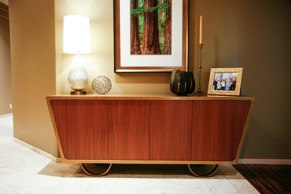 Mid-sized transitional foyer photo with beige walls