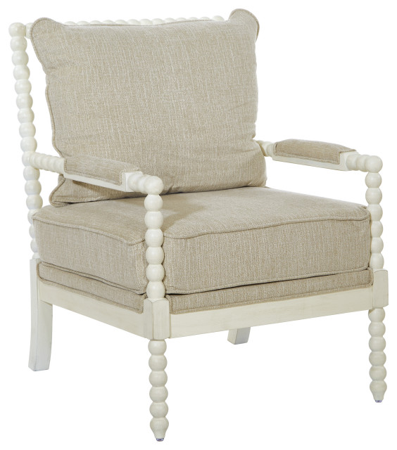 Kaylee Spindle Chair, Linen Fabric With Antique White Frame