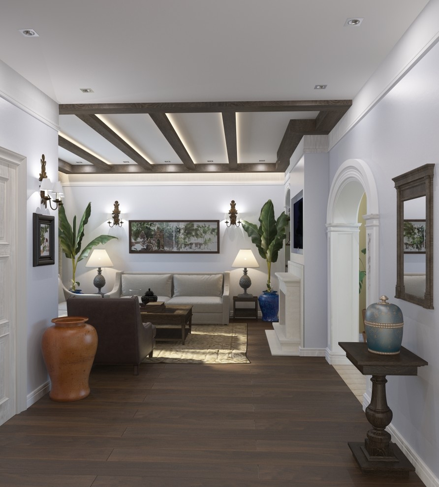 Гостиная и кухня в Колониальном стиле