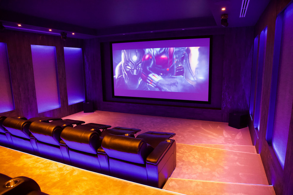 Design ideas for a large contemporary enclosed home theatre in Cheshire.