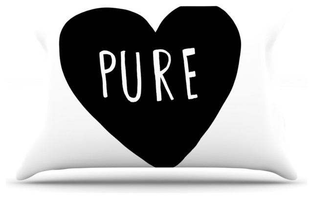Leah Flores "Pure Heart" Black White Pillow Case, Standard, 30"x20"