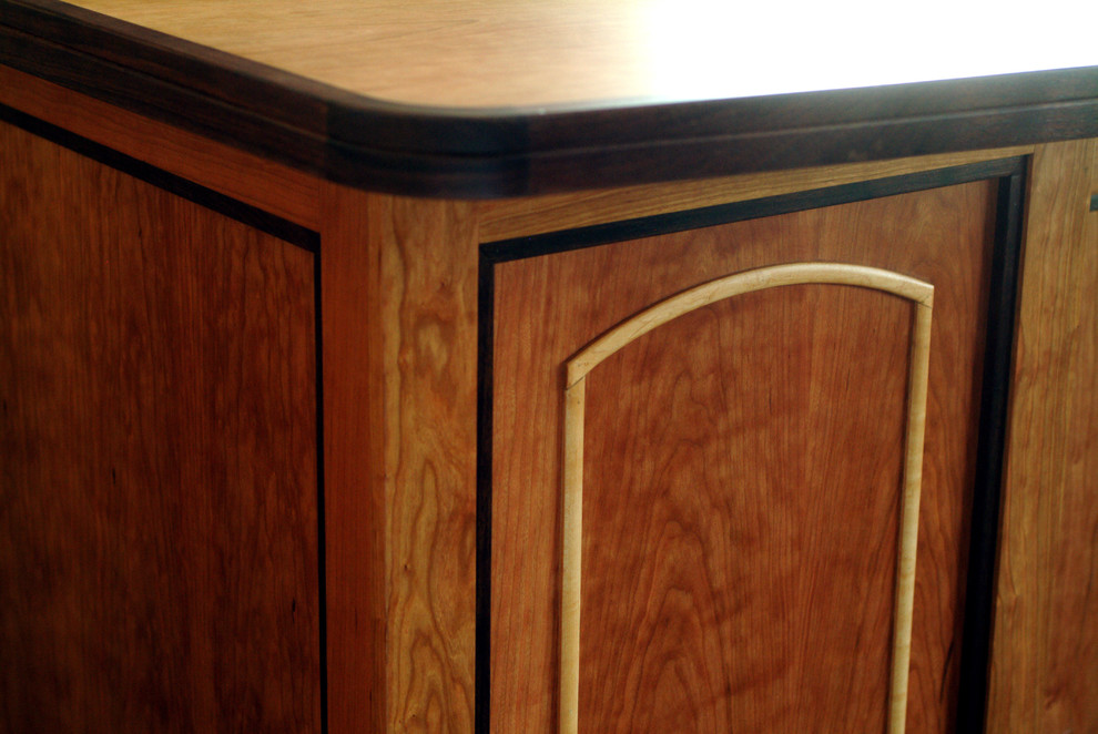 Jones desk and credenza. In cherry, black walnut and maple.